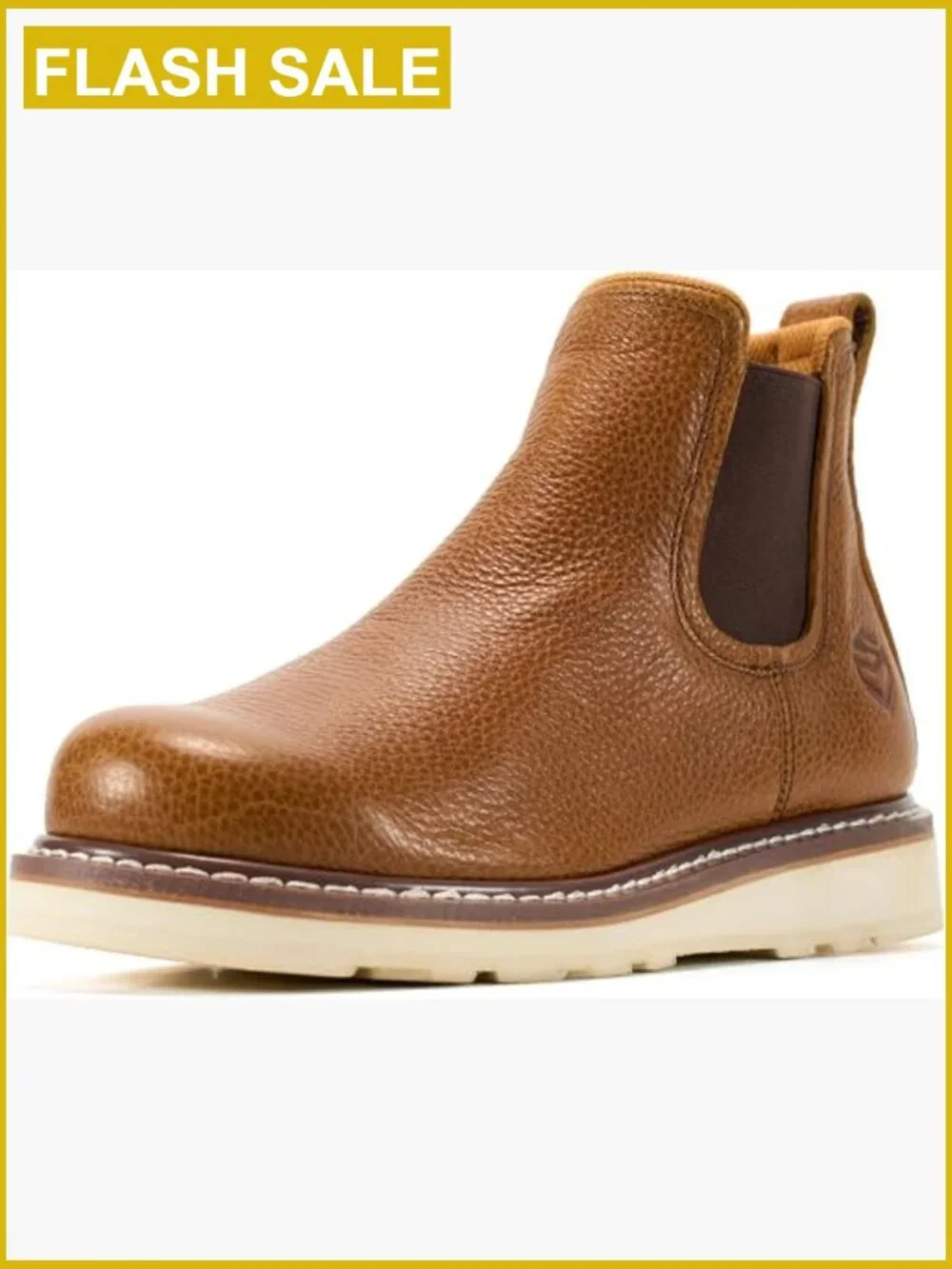 Men's Slip On Chelsea Work Boots Soft Toe Lightweight Full Grain Leather Wedge